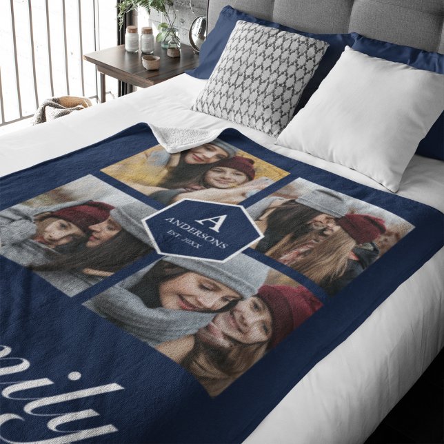 Create Your Own 4 Pictures Family Photo Collage Fleece Blanket (Creator Uploaded)