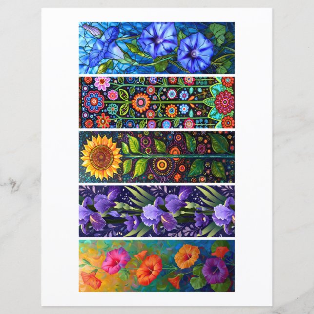 Create Your Own 5 Colourful Floral Bookmarks (Front)