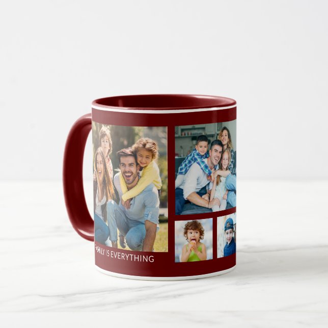 Create Your Own 5 Family Photo Collage Burgundy Mug (Front Left)