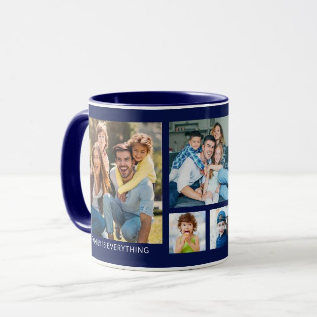 Create Your Own 5 Family Photo Collage Navy Blue Mug (Front Left)