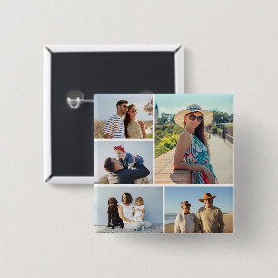 Create Your Own 5 Photo Collage 15 Cm Square Badge