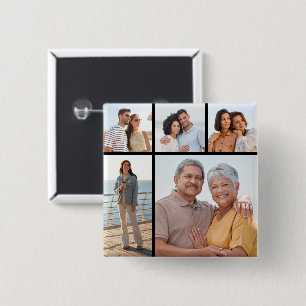 Create Your Own 5 Photo Collage 15 Cm Square Badge