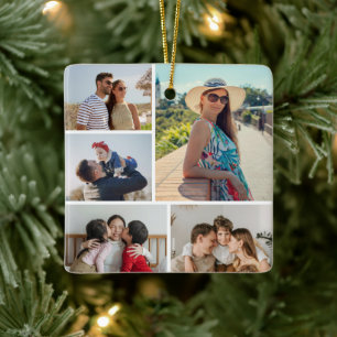 Create Your Own 5 Photo Collage Ceramic Ornament