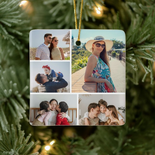 Create Your Own 5 Photo Collage Ceramic Ornament (Tree)