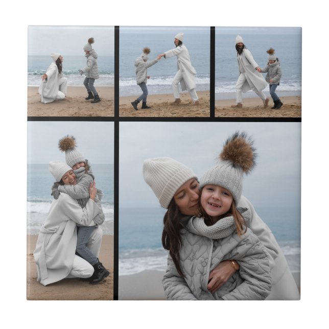 Create Your Own 5 Photo Collage Ceramic Tile (Front)