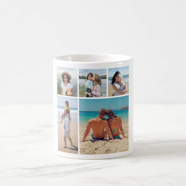 Create Your Own 5 Photo Collage Coffee Mug (Center)