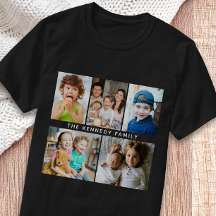 Create Your Own 5 Photo Collage Family Name Black T-Shirt