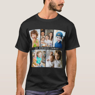 Create Your Own 5 Photo Collage Family Name Black T-Shirt