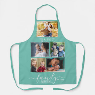Create Your Own 5 Photo Collage Family Quote Teal Apron