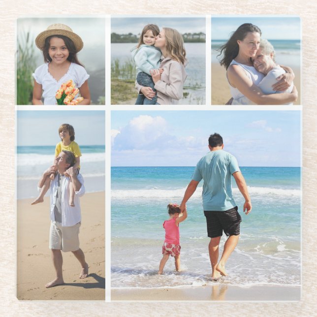Create Your Own 5 Photo Collage Glass Coaster (Front)