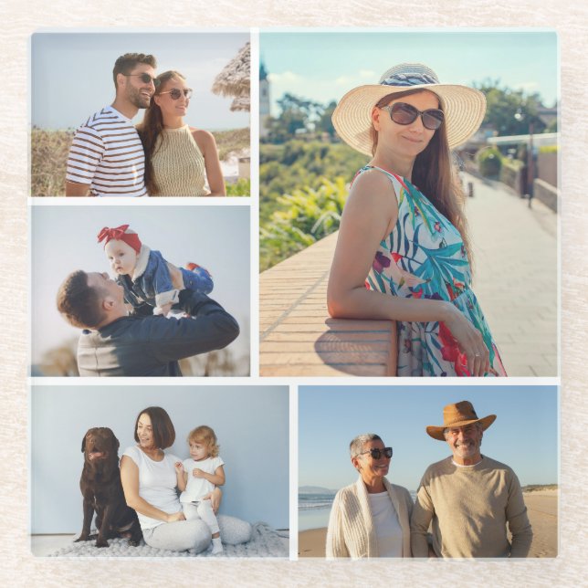 Create Your Own 5 Photo Collage Glass Coaster (Front)