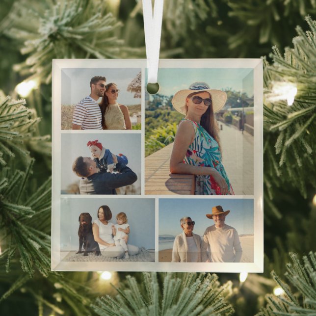 Create Your Own 5 Photo Collage Glass Tree Decoration (Insitu)
