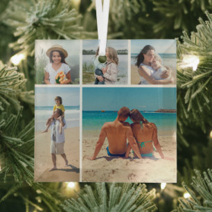 Create Your Own 5 Photo Collage Glass Tree Decoration