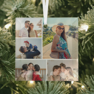 Create Your Own 5 Photo Collage Glass Tree Decoration