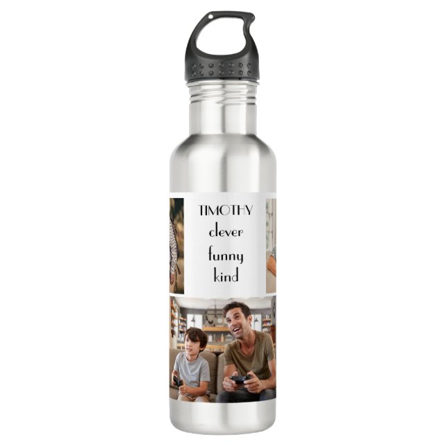 Create Your Own 5 Photo Collage Kids Family Name 710 Ml Water Bottle (Front)