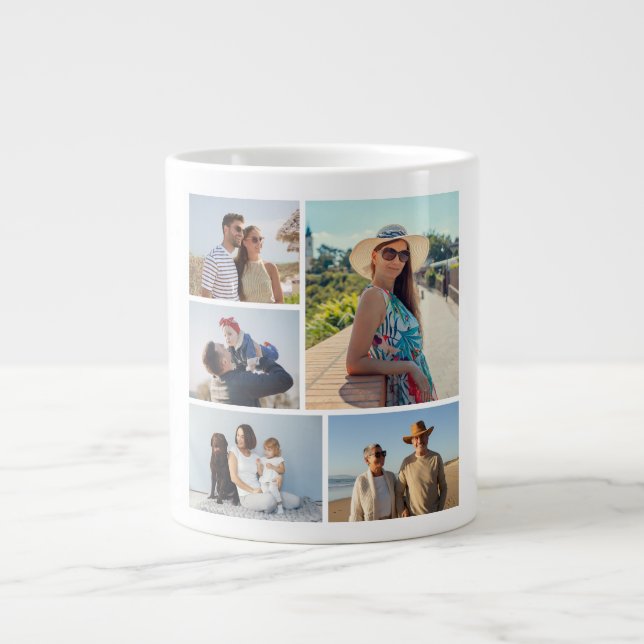 Create Your Own 5 Photo Collage Large Coffee Mug (Front)
