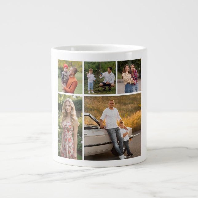 Create Your Own 5 Photo Collage Large Coffee Mug (Front)