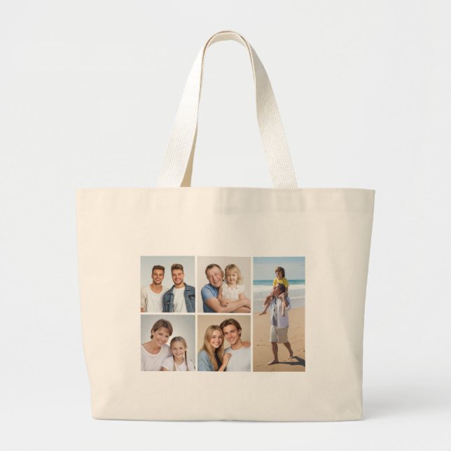Create Your Own 5 Photo Collage Large Tote Bag (Front)