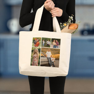 Create Your Own 5 Photo Collage Large Tote Bag