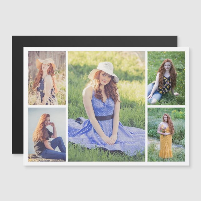 Create Your Own 5 Photo Collage Magnetic Card (Front/Back)