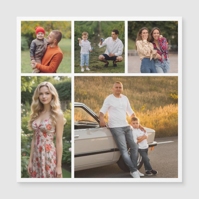 Create Your Own 5 Photo Collage Magnetic Card (Front)