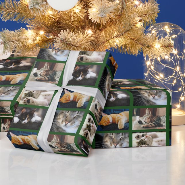 Create Your Own 5 Photo Collage on Dark Green Wrapping Paper (Holidays)