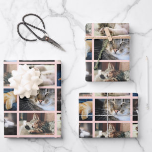 Create Your Own 5 Photo Collage Pink Border Wrapping Paper Sheet