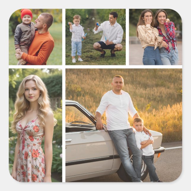 Create Your Own 5 Photo Collage  Square Sticker (Front)