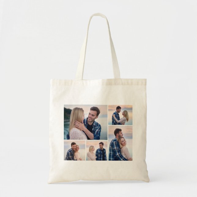 Create Your Own 5 Photo Collage Tote Bag (Front)