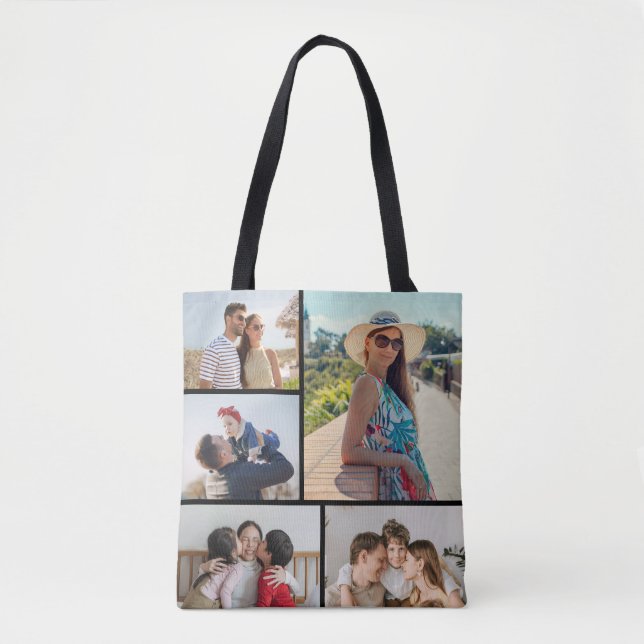 Create Your Own 5 Photo Collage Tote Bag (Front)