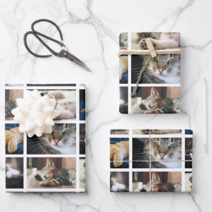 Create Your Own 5 Photo Collage White Border Wrapping Paper Sheet