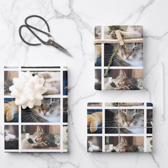 Create Your Own 5 Photo Collage White Border Wrapping Paper Sheet (Front)