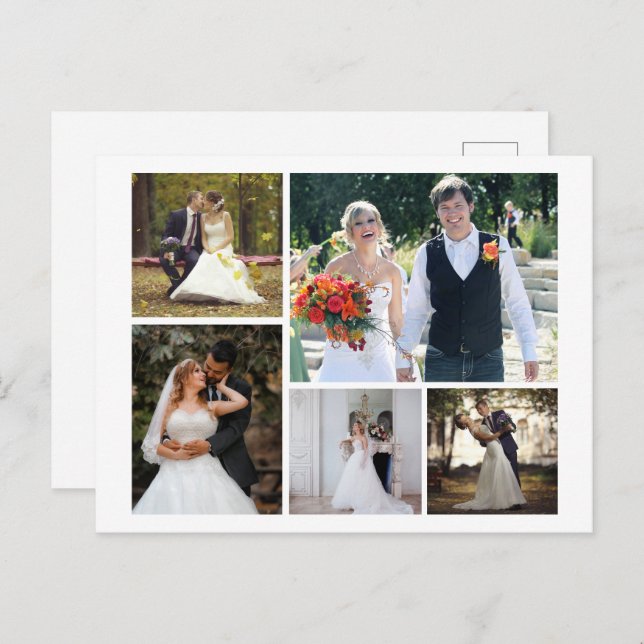 Create Your Own 5 Photo Wedding Collage Holiday Postcard (Front/Back)