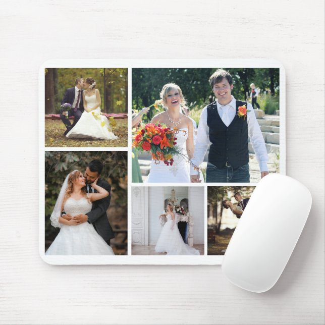 Create Your Own 5 Photo Wedding Collage Mouse Pad (With Mouse)