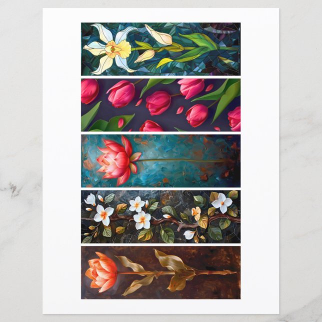 Create Your Own 5 Vintage Floral Bookmarks (Front)