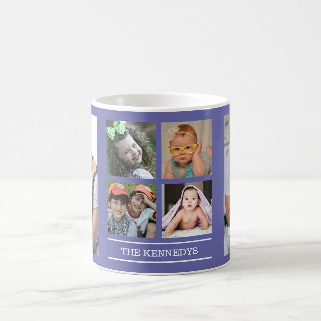 Create Your Own  6 Family Photo Collage Periwinkle Coffee Mug (Center)