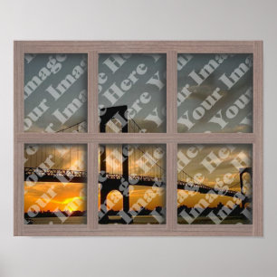 Create Your Own 6 Pane Bleached Brown Window Frame Poster
