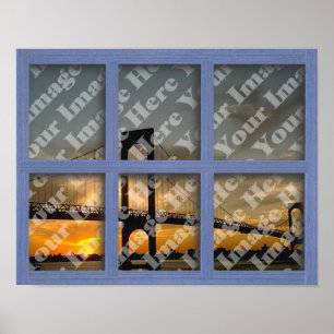 Create Your Own 6 Pane Blue Wood Window Frame Poster