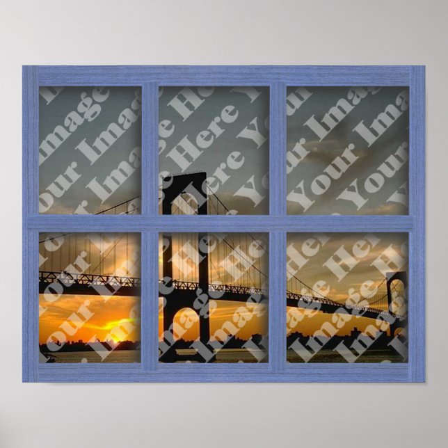 Create Your Own 6 Pane Blue Wood Window Frame Poster (Front)