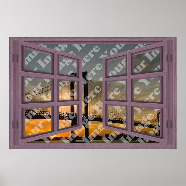 Create Your Own 6 Pane Pink Wooden Open Window Poster (Front)