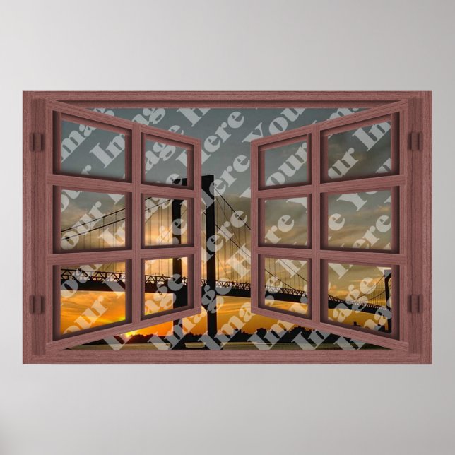 Create Your Own 6 Pane Red Wooden Open Window Poster (Front)