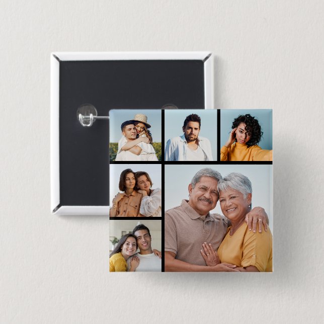 Create Your Own 6 Photo Collage  15 Cm Square Badge (Front & Back)