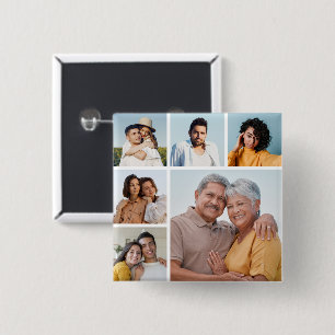 Create Your Own 6 Photo Collage 15 Cm Square Badge
