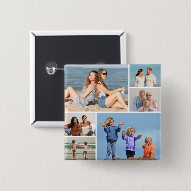 Create Your Own 6 Photo Collage 15 Cm Square Badge (Front & Back)