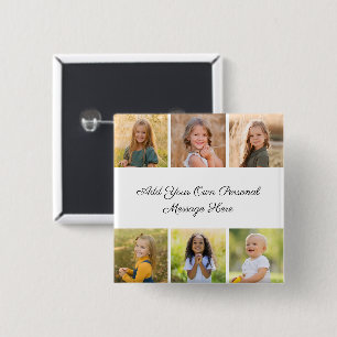 Create Your Own 6 Photo Collage Add Your Greeting 15 Cm Square Badge