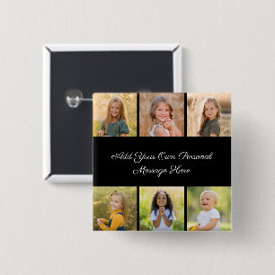 Create Your Own 6 Photo Collage Add Your Greeting 15 Cm Square Badge