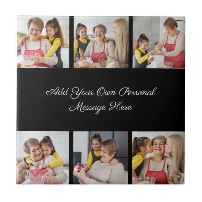 Create Your Own 6 Photo Collage Add Your Greeting Ceramic Tile (Front)