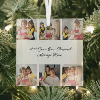 Create Your Own 6 Photo Collage Add Your Greeting Glass Tree Decoration