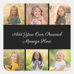 Create Your Own 6 Photo Collage Add Your Greeting Square Sticker