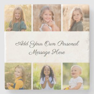Create Your Own 6 Photo Collage Add Your Greeting Stone Coaster